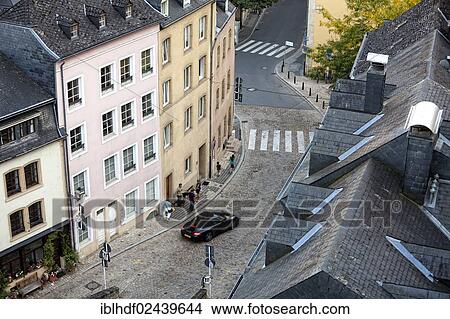 "View of the houses and streets of the lower town, Grund, Gronn, as seen from the Corniche, Luxembourg, Europe, PublicGround, Europe" View Large Photo Image Picture - "View of the houses and streets of the lower town, Grund, Gronn, as seen from the Corniche, Luxembourg, Europe, PublicGround, Europe". Fotosearch