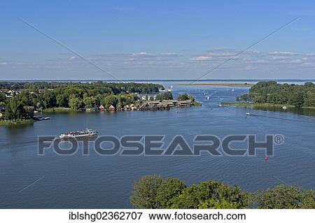 Stock Photo - "View of the Mueritz river as seen from the steeple of Marienkirche church, Roebel, Mecklenburg Lake District, Mecklenburg-Western Pomerania, Germany, Europe". Fotosearch