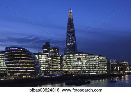 "View of the office complex More London Riverside with City Hall, left, and The Shard, at the back, at dusk, London, England, United Kingdom, Europe" View Large Photo Image Stock Photograph - "View of the office complex More London Riverside with City Hall, left, and The Shard, at the back, at dusk, London, England, United Kingdom, Europe". Fotosearch