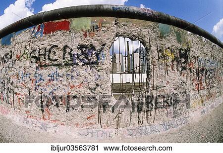 Stock Image - "View of the perforated Berlin Wall from the West, April 1990, Berlin, Berlin, Germany, Europe". Fotosearch