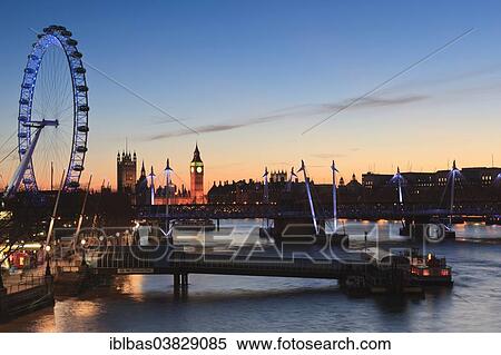 "View of the River Thames with the London Eye and the Houses of Parliament at dusk, London, England, United Kingdom, Europe" View Large Photo Image Stock Photography - "View of the River Thames with the London Eye and the Houses of Parliament at dusk, London, England, United Kingdom, Europe". Fotosearch