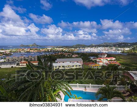 Stock Image - "View of the Rodney Bay marina, St. Lucia island, Lesser Antilles, Windward Islands, St. Lucia". Fotosearch