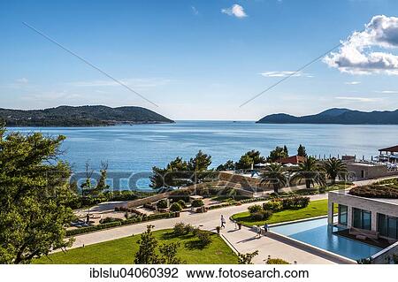 Stock Image - "View of the sea from the Radisson Blue Hotel, Dubrovnik, Adriatic, Dalmatia, Croatia, Europe". Fotosearch
