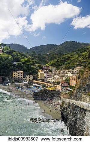 Stock Photo - "View of the seaside village of Monterosso, Cinque Terre, Liguria, Italy, Europe". Fotosearch