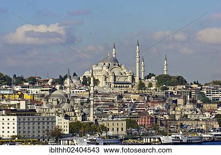 "View of the Sueleymaniye Mosque on the right and the New Mosque, on the left, Istanbul, european side, Turkey, Europe, Asia" View Large Photo Image Stock Image - "View of the Sueleymaniye Mosque on the right and the New Mosque, on the left, Istanbul, european side, Turkey, Europe, Asia". Fotosearch