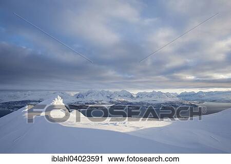 Stock Image - "View of the Svarthamartinden, Mikkelvik, Troms, Norway, Europe". Fotosearch