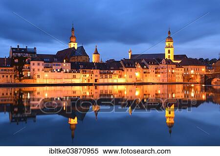Stock Photography - "View of the town of Kitzingen with the Main River, Lower Franconia, Bavaria, Germany, Europe". Fotosearch