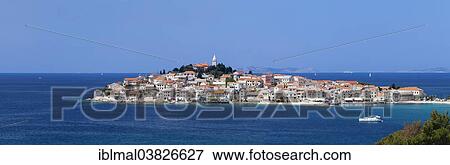 Stock Photo - "View of the town of Primosten, Adriatic coast, Dalmatia, Croatia, Europe". Fotosearch