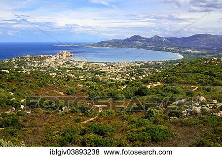 Stock Photo - "View of the town with the bay, Calvi, Corsica, France, Europe". Fotosearch