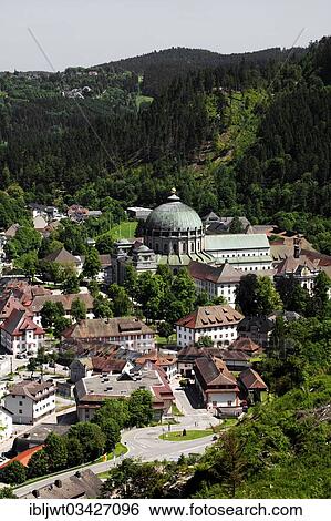 Stock Photograph - "View of the town with the cathedral from the Weissenstein vantage point, St. Blasien, Black Forest, Baden-Wurttemberg, Germany, Europe". Fotosearch