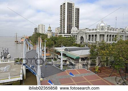 Stock Photo - "View of the waterfront of Park Malecon on the banks of Rio Guayas, Guayaquil, Ecuador, South America". Fotosearch