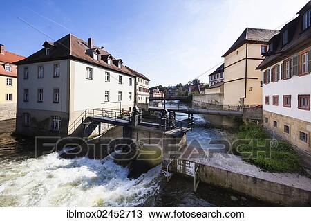 "View of the weir on the Regnitz river, Obere Bruecke Bridge, Bamberg, Franconia, Bavaria, Germany, Europe" View Large Photo Image Stock Image - "View of the weir on the Regnitz river, Obere Bruecke Bridge, Bamberg, Franconia, Bavaria, Germany, Europe". Fotosearch
