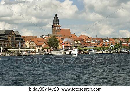 Stock Image - "View of Waren and Lake Mueritz, Waren, Mecklenburg-Western Pomerania, Germany, Europe". Fotosearch