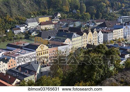 Stock Image - "View over Burghausen, Burghausen, Upper Bavaria, Bavaria, Germany, Europe". Fotosearch