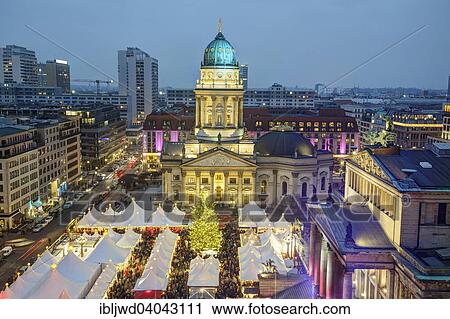 Stock Image - "View over Gendarmenmarkt square with Christmas market, Berlin, Germany, Europe". Fotosearch