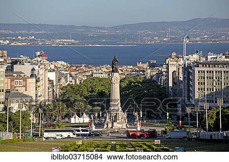 Picture - "View over Lisbon and Praca do Marques de Pombal square, Lisbon, Lisbon District, Portugal, Europe". Fotosearch