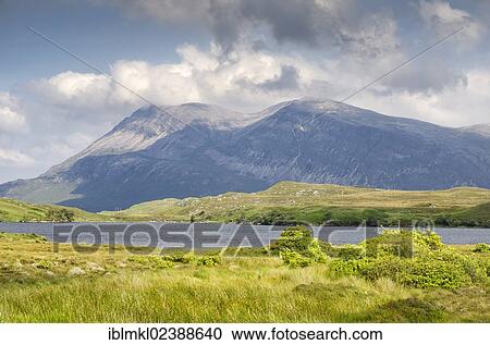Stock Image - "View over moorland towards Loch nan Elachan and the 787 metre high Ben Arkle Mountain, county of Sutherland, Scotland, United Kingdom, Europe". Fotosearch