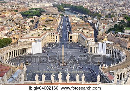 Stock Image - "View over St. Peter's Square from the dome of St. Peter's Basilica, Vatican, Rome, Lazio, Italy, Europe". Fotosearch