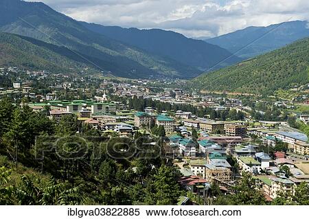 Stock Photography - "View over the capital city of Thimphu, Bhutan, Asia". Fotosearch