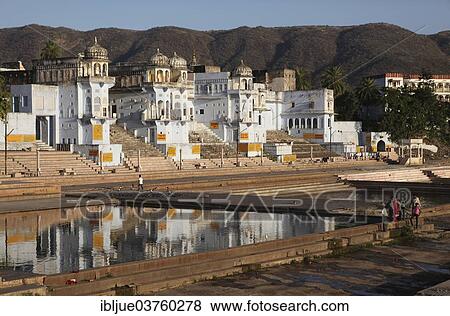 "View over the ghats towards the holy city of Pushkar, Pushkar, Rajasthan, India, Asia" View Large Photo Image Stock Photo - "View over the ghats towards the holy city of Pushkar, Pushkar, Rajasthan, India, Asia". Fotosearch