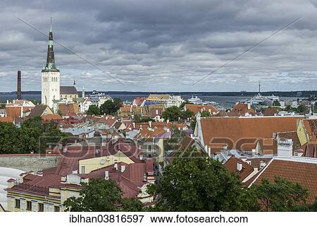 "View over the historic town centre towards St. Olaf's Church, Vanalinn, Tallinn, Harju, Estonia, Europe" View Large Photo Image Stock Photo - "View over the historic town centre towards St. Olaf's Church, Vanalinn, Tallinn, Harju, Estonia, Europe". Fotosearch