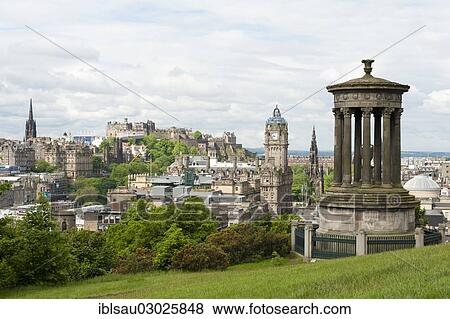 "View over the historic town centre from Calton Hill, with Edinburgh Castle, Dugald Stewart Monument, historic center, Edinburgh, Schottland, Scotland, United Kingdom, Europe" View Large Photo Image Stock Photo - "View over the historic town centre from Calton Hill, with Edinburgh Castle, Dugald Stewart Monument, historic center, Edinburgh, Schottland, Scotland, United Kingdom, Europe". Fotosearch