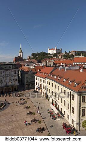 "View over the Hlavne namestie main square, behind Bratislava Castle, Bratislava, Slovakia, Europe" View Large Photo Image Picture - "View over the Hlavne namestie main square, behind Bratislava Castle, Bratislava, Slovakia, Europe". Fotosearch