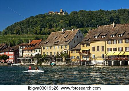 "View over the Rhine to the village of Stein am Rhein, at the foot of Burg Hohenklingen Castle, Stein am Rhein, Canton of Schaffhausen, Switzerland, Europe" View Large Photo Image Stock Photograph - "View over the Rhine to the village of Stein am Rhein, at the foot of Burg Hohenklingen Castle, Stein am Rhein, Canton of Schaffhausen, Switzerland, Europe". Fotosearch