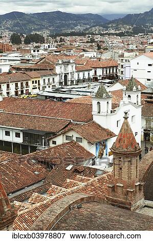Stock Photo - "View over the roofs of Cuenca, at the front the Iglesia Carmen de la Asuncion, Provincia del Azuay, Ecuador, South America". Fotosearch