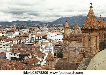 Stock Photograph - "View over the roofs of Cuenca, the New Cathedral, Cathedral Nueva, at the front, Azuay Province, Ecuador, South America". Fotosearch