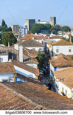 Stock Image - "View over the rooftops of Obidos, Leiria District, Portugal, Europe". Fotosearch