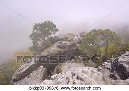 Stock Photograph - "View over the Schrammsteine â€‹â€‹the Elbe Sandstone Mountains, in the autumn, Saxon Switzerland, Bad Schandau, Saxony, Germany, Europe". Fotosearch
