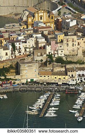 Stock Image - "View over the town with the harbour, Castellammare del Golfo, Province of Trapani, Sicily, Italy, Europe". Fotosearch
