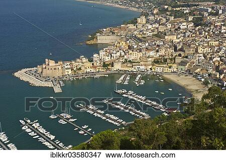 Stock Photo - "View over the town with the harbour, Castellammare del Golfo, Province of Trapani, Sicily, Italy, Europe". Fotosearch