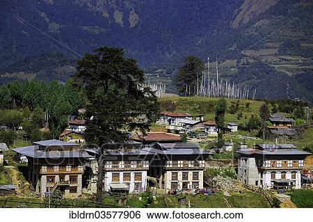 "View over the village of Dungdungneysa, Dungdungneysa, Wangdue Phodrang District, Bhutan, Asia" View Large Photo Image Stock Photograph - "View over the village of Dungdungneysa, Dungdungneysa, Wangdue Phodrang District, Bhutan, Asia". Fotosearch