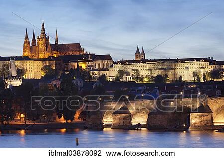 "View over the Vltava River to Charles Bridge and Hradcany, Castle District, with St. Vitus Cathedral, Prague, Bohemia, Czech Republic, Europe" View Large Photo Image Stock Image - "View over the Vltava River to Charles Bridge and Hradcany, Castle District, with St. Vitus Cathedral, Prague, Bohemia, Czech Republic, Europe". Fotosearch