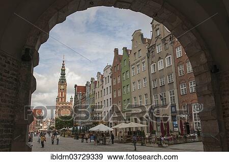 "View through Green Gate or Brama Zielona towards the houses on Long Market or Dlugi Targ and the clock tower of Main Town Hall, Gdansk, Pomeranian Voivodeship, Poland, Europe" View Large Photo Image Stock Photo - "View through Green Gate or Brama Zielona towards the houses on Long Market or Dlugi Targ and the clock tower of Main Town Hall, Gdansk, Pomeranian Voivodeship, Poland, Europe". Fotosearch