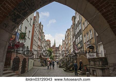 "View through St. Mary's Gate or Brama Mariacka into Mariacka Street or Ulica Mariacka with the historic patrician houses and their porches or elevated terraces, Gdansk, Pomeranian Voivodeship, Poland, Europe" View Large Photo Image Stock Image - "View through St. Mary's Gate or Brama Mariacka into Mariacka Street or Ulica Mariacka with the historic patrician houses and their porches or elevated terraces, Gdansk, Pomeranian Voivodeship, Poland, Europe". Fotosearch