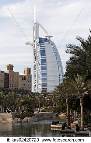 View towards Burj Al Arab from Madinat Jumeirah, artificial city in the style of ancient Arabia, Dubai, United Arab Emirates, Middle East, Asia View Large Photo Image Stock Image - View towards Burj Al Arab from Madinat Jumeirah, artificial city in the style of ancient Arabia, Dubai, United Arab Emirates, Middle East, Asia. Fotosearch