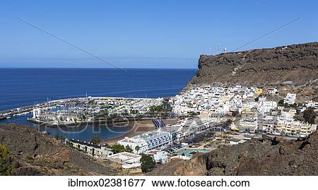Stock Photo - "View towards Port de Mogan, Gran Canaria, Canary Islands, Spain, Europe, PublicGround, Europe". Fotosearch