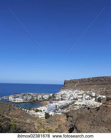 Stock Photo - "View towards Port de Mogan, Gran Canaria, Canary Islands, Spain, Europe, PublicGround, Europe". Fotosearch