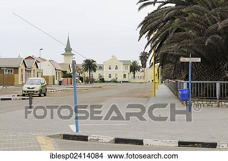 View towards the Old Railway Station, Otavi Street, Swakopmund, Namibia, Africa View Large Photo Image Picture - View towards the Old Railway Station, Otavi Street, Swakopmund, Namibia, Africa. Fotosearch