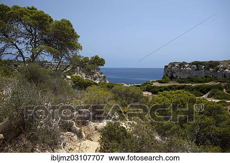 "View towards the sea, Calo des Moro, Santanyi, Mallorca, Majorca, Balearic Islands, Spain, Europe" View Large Photo Image Stock Photo - "View towards the sea, Calo des Moro, Santanyi, Mallorca, Majorca, Balearic Islands, Spain, Europe". Fotosearch
