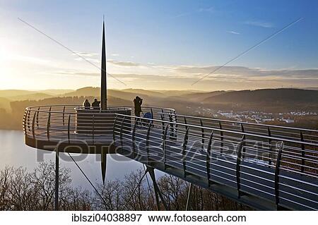 Stock Photo - "Viewing platform Biggeblick with people, Biggesee reservoir, Attendorn, Sauerland, North Rhine-Westphalia, Germany, Europe". Fotosearch