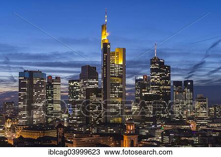 "Views of the city skyline at dusk and lit skyscrapers, city centre, Frankfurt am Main, Hesse, Germany, Europe" View Large Photo Image Stock Image - "Views of the city skyline at dusk and lit skyscrapers, city centre, Frankfurt am Main, Hesse, Germany, Europe". Fotosearch