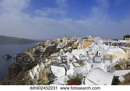 Stock Image - "Views of the island's capital city, situated on a crater rim, Fira or Thira, Santorini, Cyclades, Greek Islands, Greece, Europe". Fotosearch