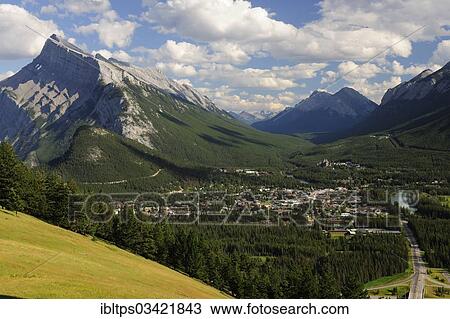Stock Image - "Views over Banff in the Rocky Mountains, Banff National Park, Banff, Alberta Province, Canada, North America". Fotosearch