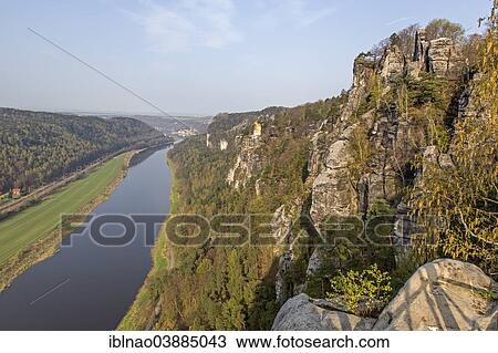"Views over the Elbe River from the Bastei rock formation, Elbe Sandstone Mountains, Saxony, Germany, Europe" View Large Photo Image Stock Image - "Views over the Elbe River from the Bastei rock formation, Elbe Sandstone Mountains, Saxony, Germany, Europe". Fotosearch