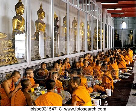 "Viharn of Phra Ubosot, Buddha statues, monks eating their meal in front, Wat Pho Temple, Bangkok, Central Thailand, Thailand, Asia" View Large Photo Image Stock Photo - "Viharn of Phra Ubosot, Buddha statues, monks eating their meal in front, Wat Pho Temple, Bangkok, Central Thailand, Thailand, Asia". Fotosearch