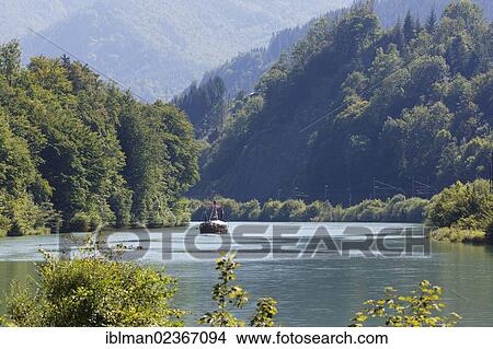 Picture - "Viking boat on the Enns river near Weyer, Pyhrn-Eisenwurzen, Traunviertel region, Upper Austria, Austria, Europe". Fotosearch